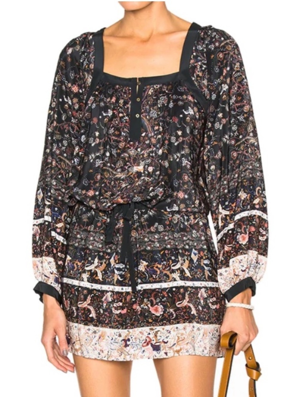 Ulla Johnson Theode Mini Dress 100% Silk Printed Floral Black 2
